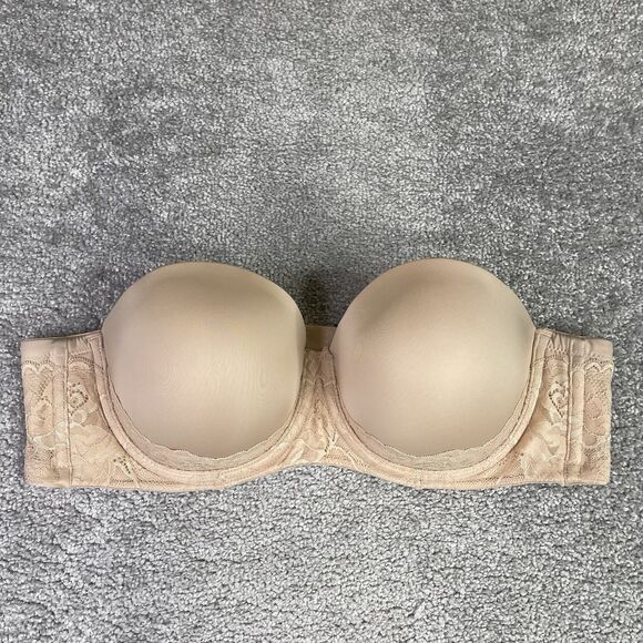 Torrid Push Up Strapless Bra 38C Beige Adjustable Back Closure Padded Underwire - Picture 1 of 14